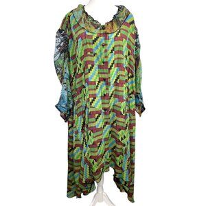 URU Silk Dress Abstract Print Oversized Artwear Lagenlook USA